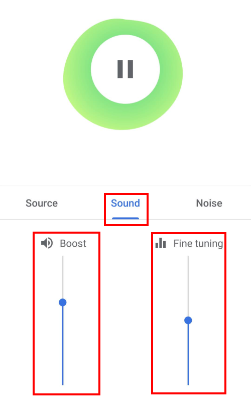 Tap Sound and adjust the Boost and Fine tuning sliders to refine the sound